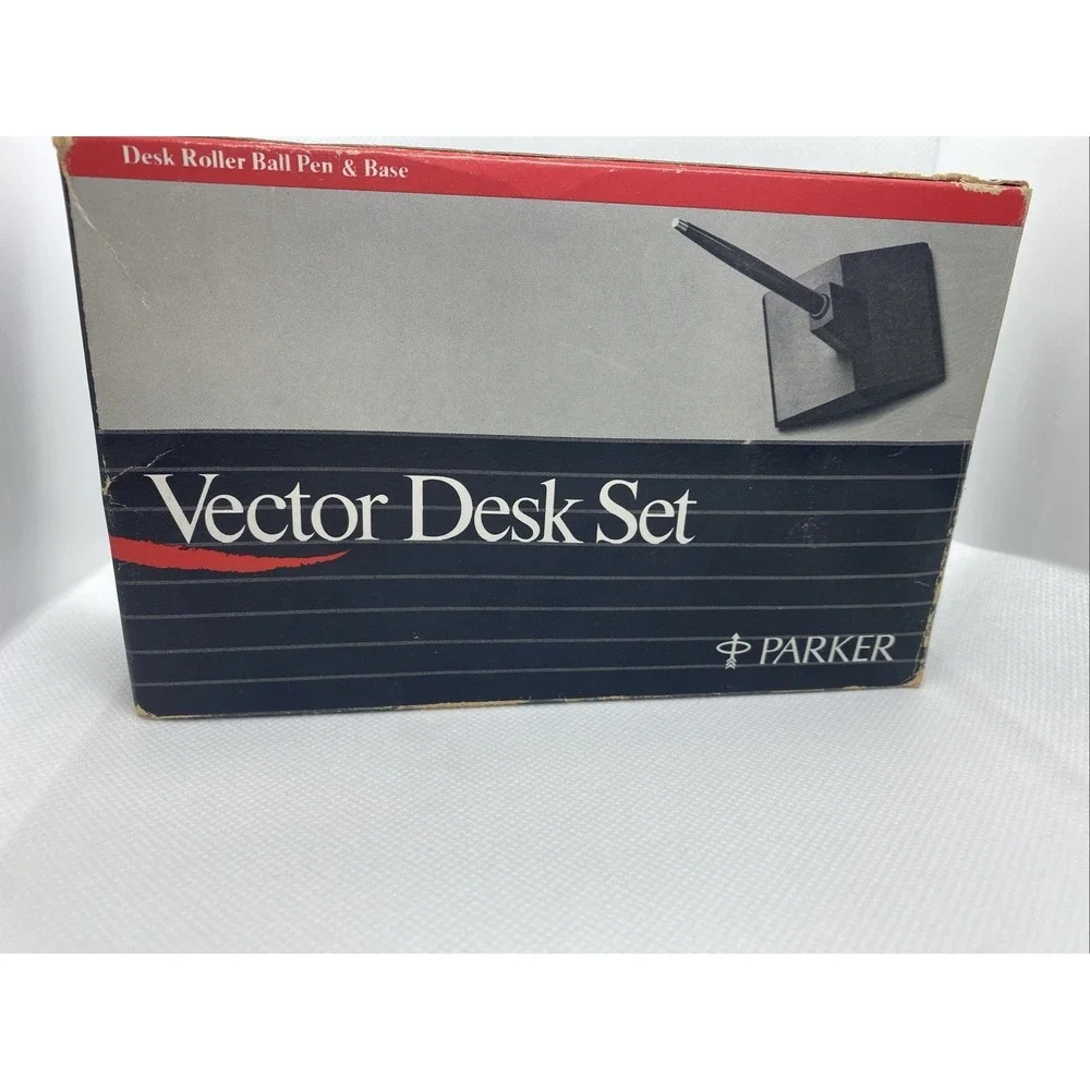 Parker Vector Desk Set Vintage 1985 Base, Roller Ball Pen With Black Ink‎ New